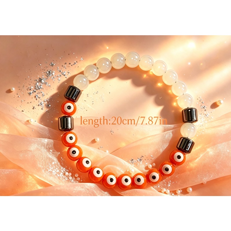 Patchwork Handmade Bead Bracelet with Orange Eyeball, Trendy